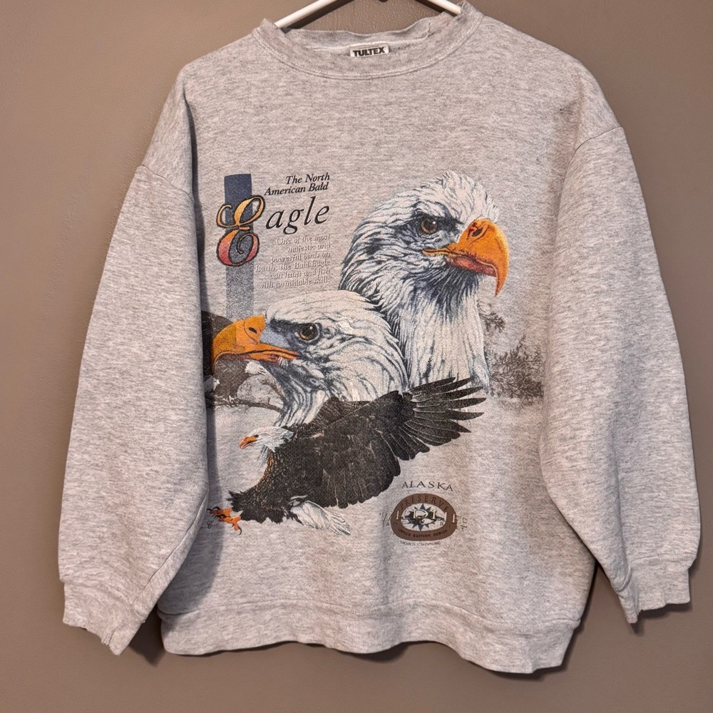 VTG 80s 90s TULTEX North American Bald Eagle Graphic Crewneck Men’s Large USA